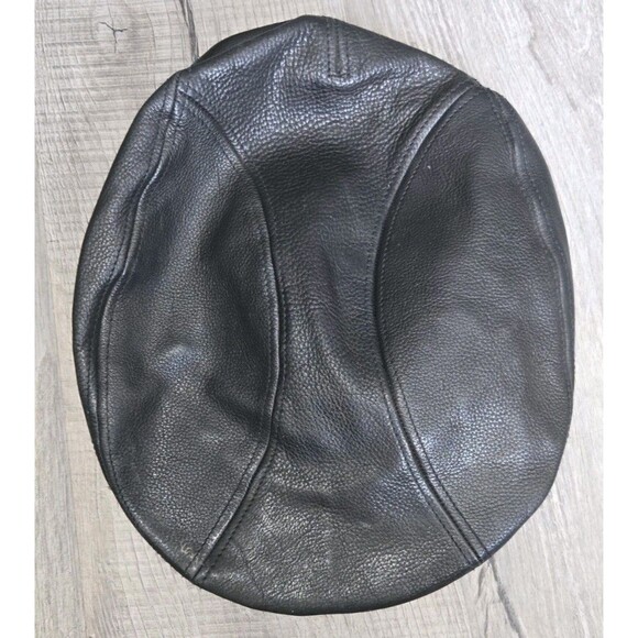 Wilsons Leather Biker Black Pelle Studio Newsboy Cabbie Leather Flat Cap L/XL - Picture 1 of 4